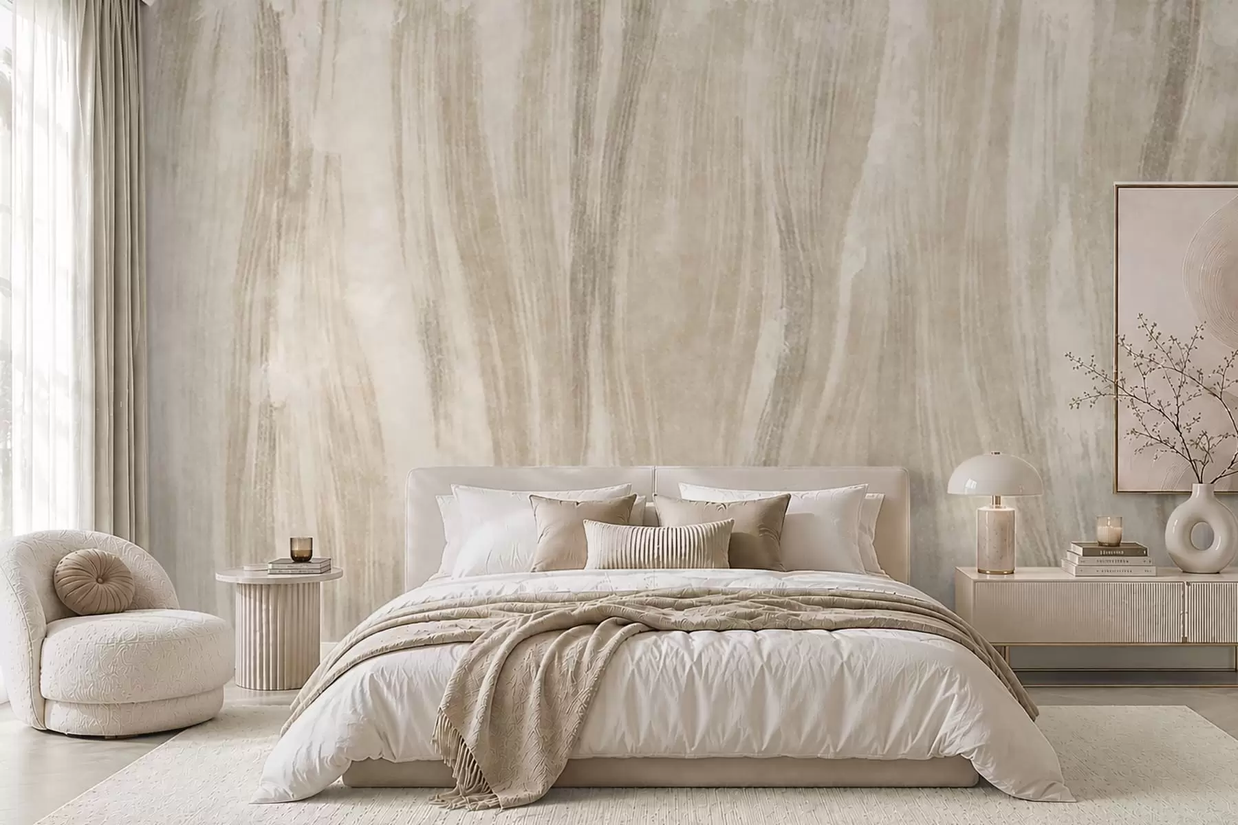 murais de parede Textura abstrata suave com transições verticais delicadas em tons cremosos w05686