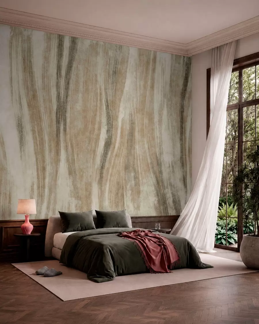 murais de parede Textura abstrata com riscas verticais fluidas em tons de cinzento-bege w05686v1