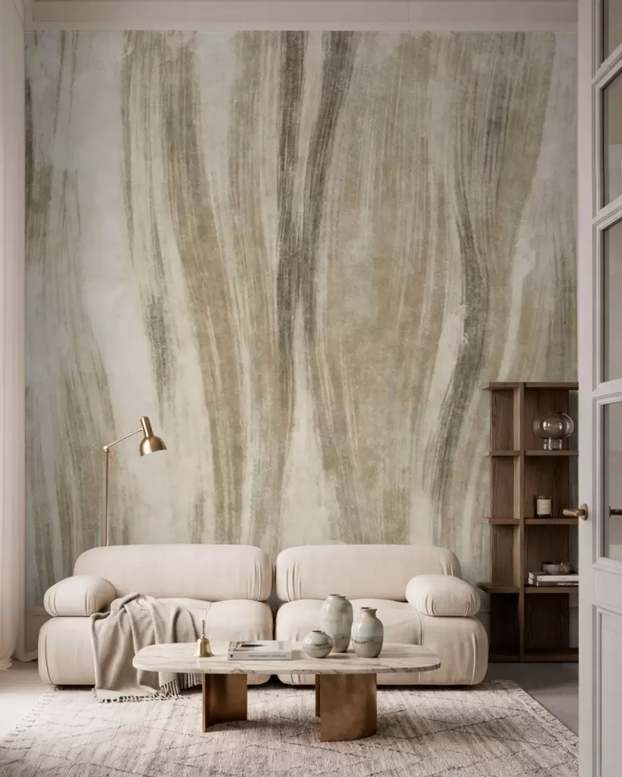 murais de parede Textura abstrata com riscas verticais fluidas em tons de cinzento-bege w05686v1
