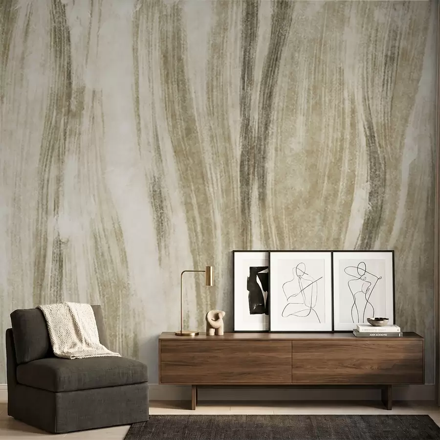 murais de parede Textura abstrata com riscas verticais fluidas em tons de cinzento-bege w05686v1