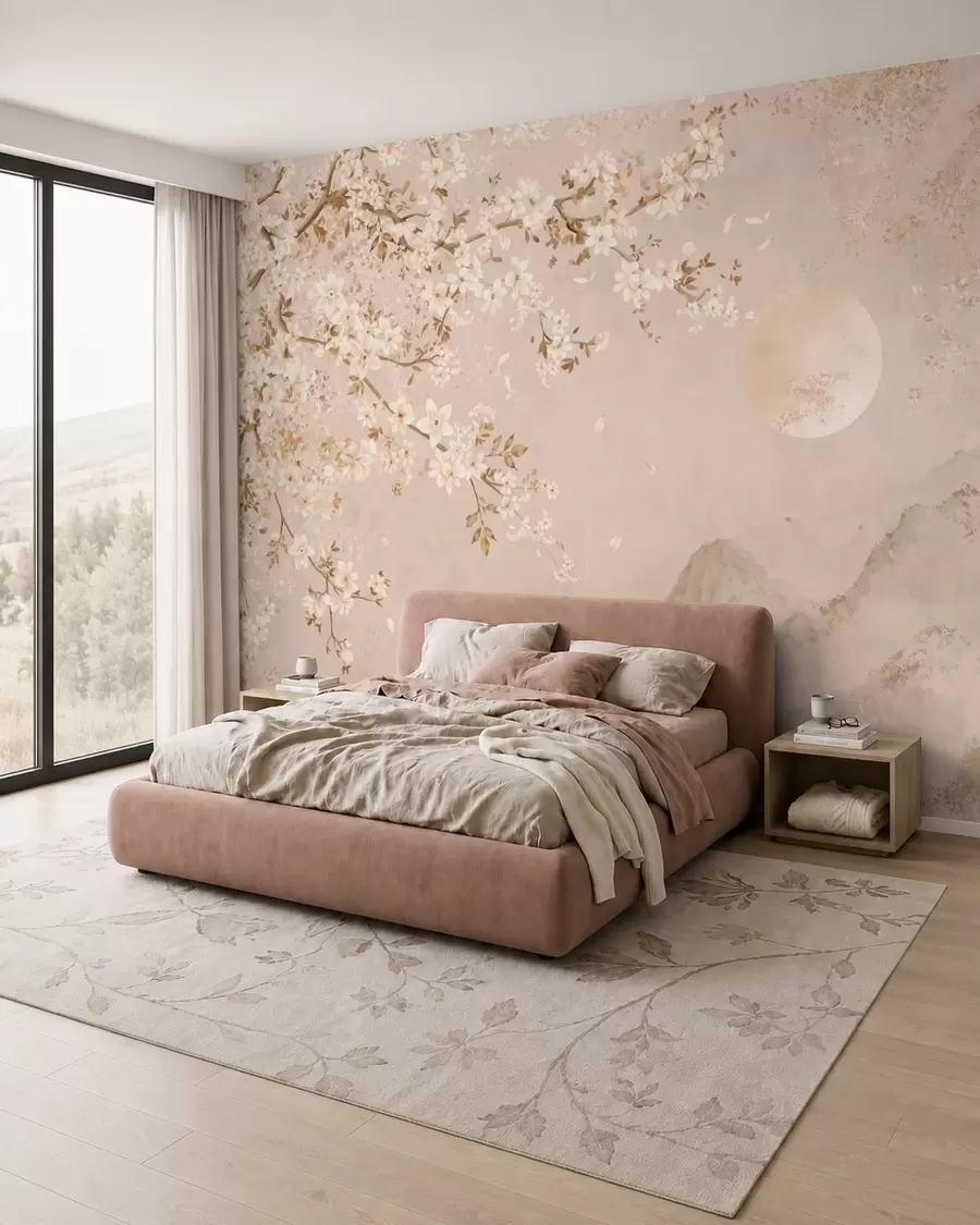 murais de parede Flores e lua pálida w05695