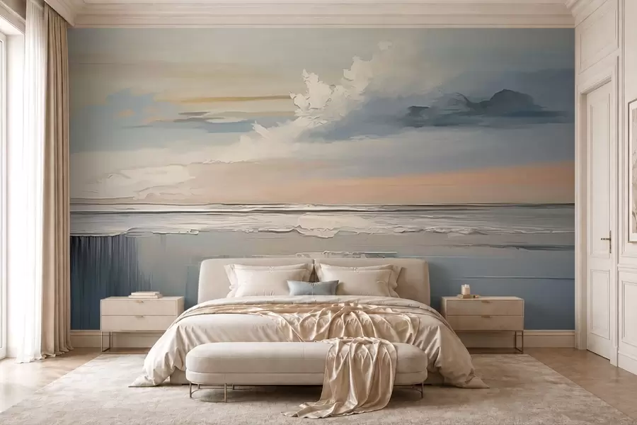 murais de parede Praia em tons pastel com nuvens e reflexos na água w05687