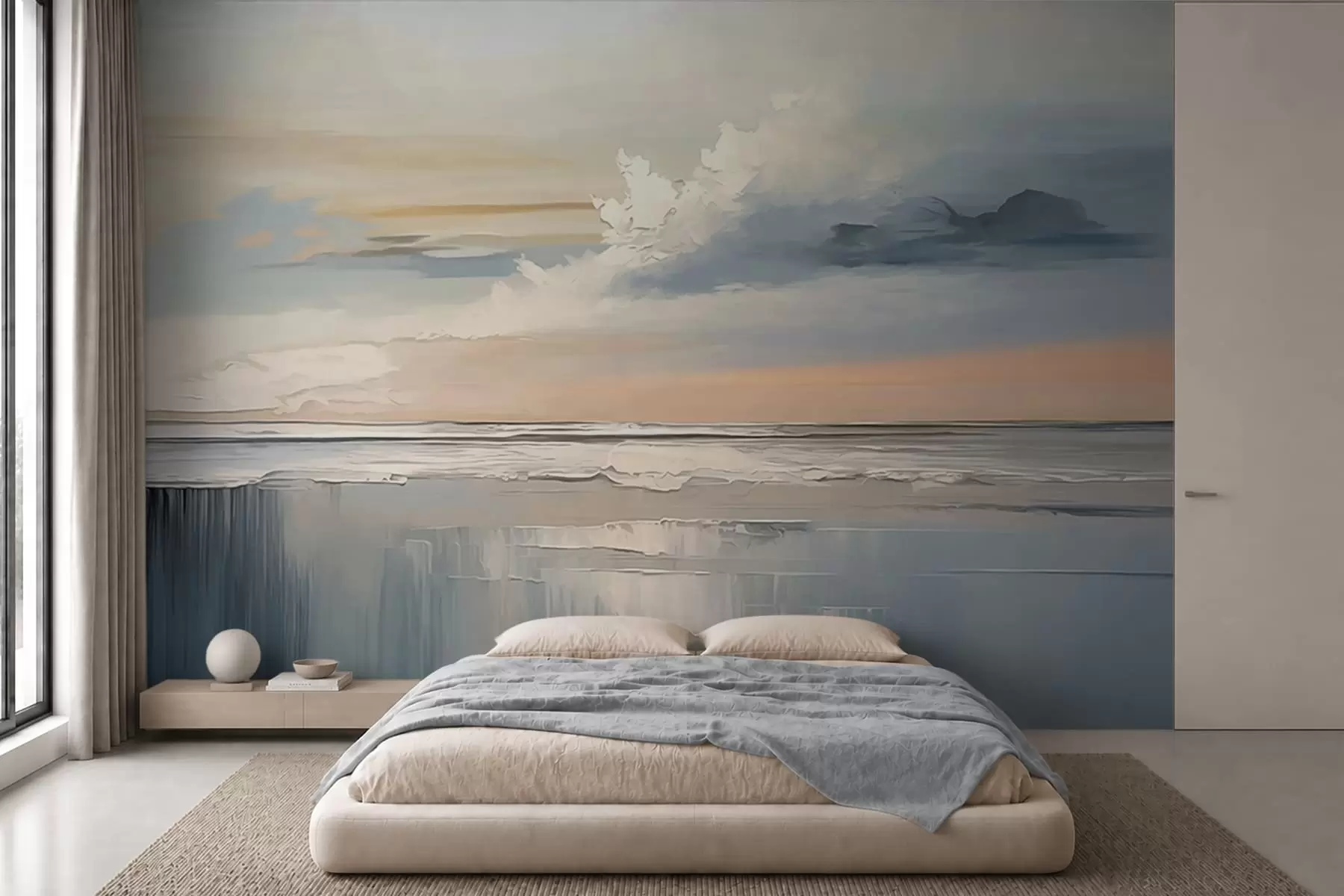 murais de parede Praia em tons pastel com nuvens e reflexos na água w05687