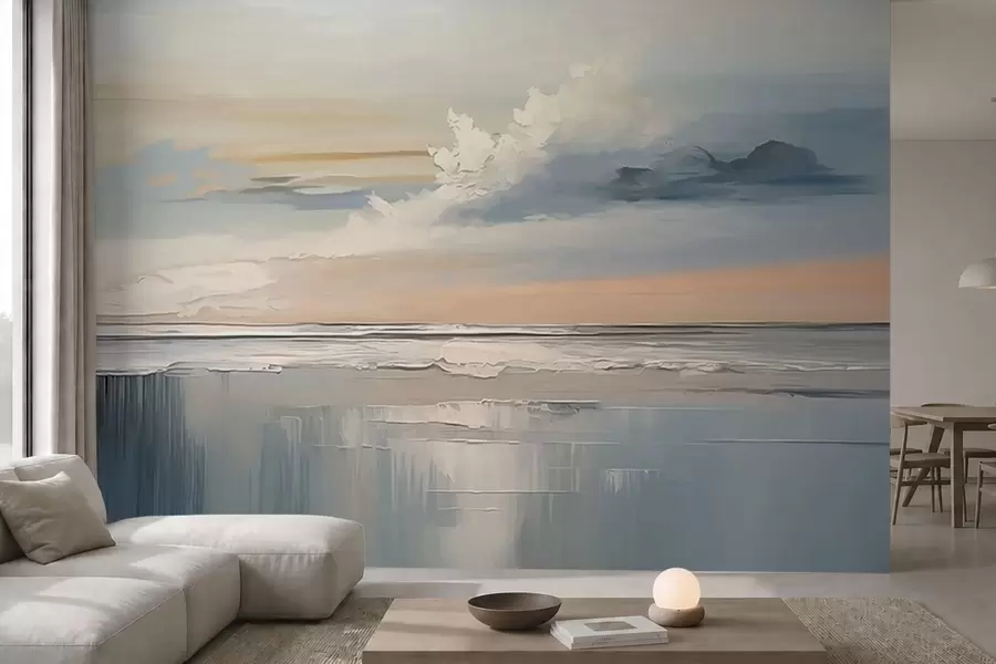 murais de parede Praia em tons pastel com nuvens e reflexos na água w05687