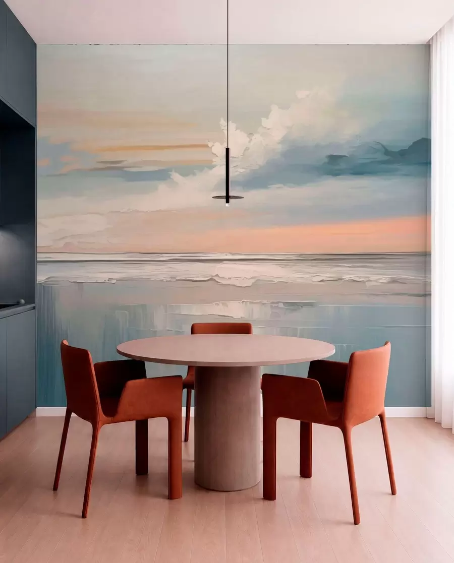 murais de parede Praia em tons pastel com nuvens e reflexos na água w05687