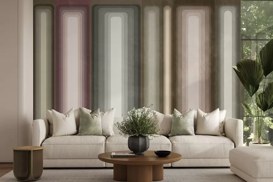murais de parede Retângulos verticais arredondados, com textura e estilo abstrato, em tons suaves de castanho, bege e rosa pálido w09905