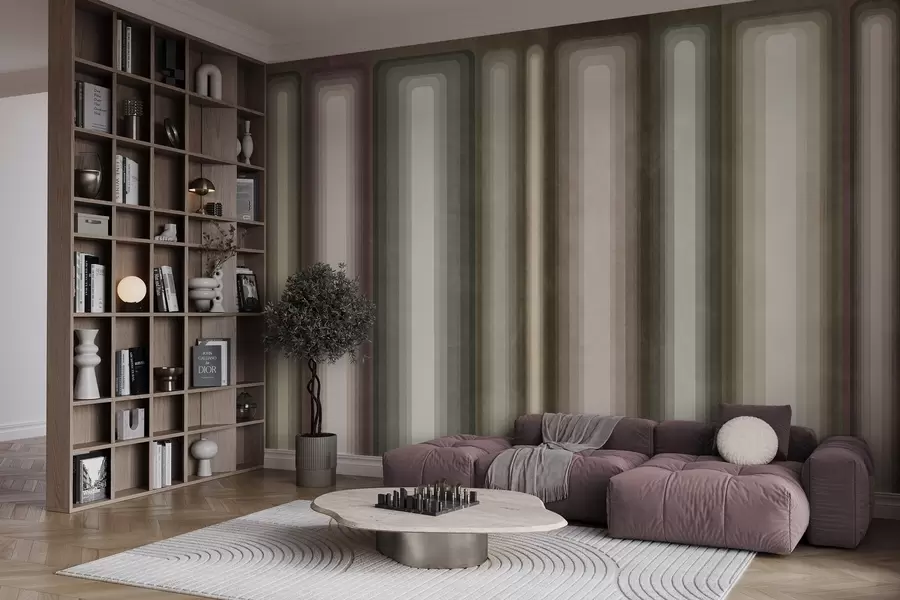 murais de parede Retângulos verticais arredondados, com textura e estilo abstrato, em tons suaves de castanho, bege e rosa pálido w09905
