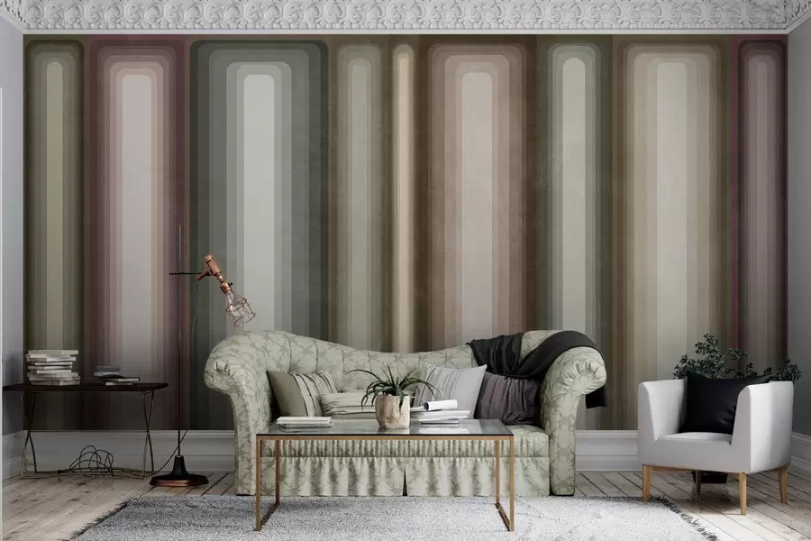 murais de parede Retângulos verticais arredondados, com textura e estilo abstrato, em tons suaves de castanho, bege e rosa pálido w09905