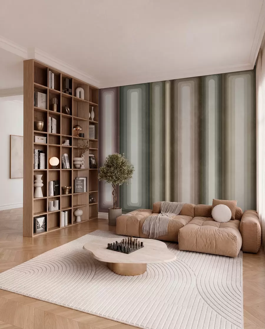 murais de parede Retângulos verticais arredondados, com textura e estilo abstrato, em tons suaves de castanho, bege e rosa pálido w09905