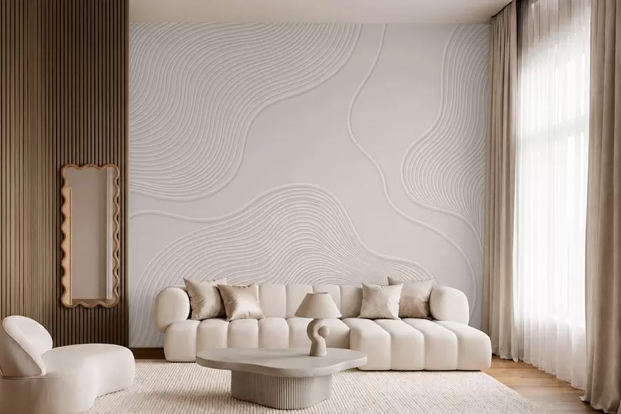 murais de parede Relevo abstrato com linhas onduladas e fluidas w05689