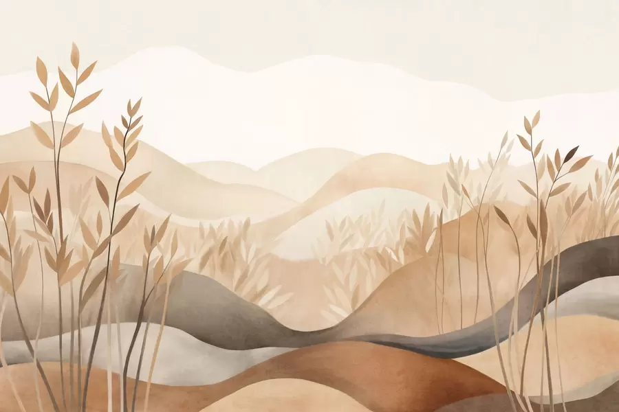 murais de parede Paisagem abstrata com colinas ondulantes em tons de castanho e bege, obra de arte com textura w09617