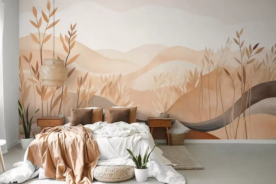 murais de parede Paisagem abstrata com colinas ondulantes em tons de castanho e bege, obra de arte com textura w09617