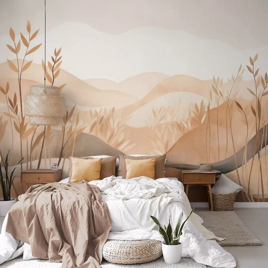 murais de parede Paisagem abstrata com colinas ondulantes em tons de castanho e bege, obra de arte com textura w09617