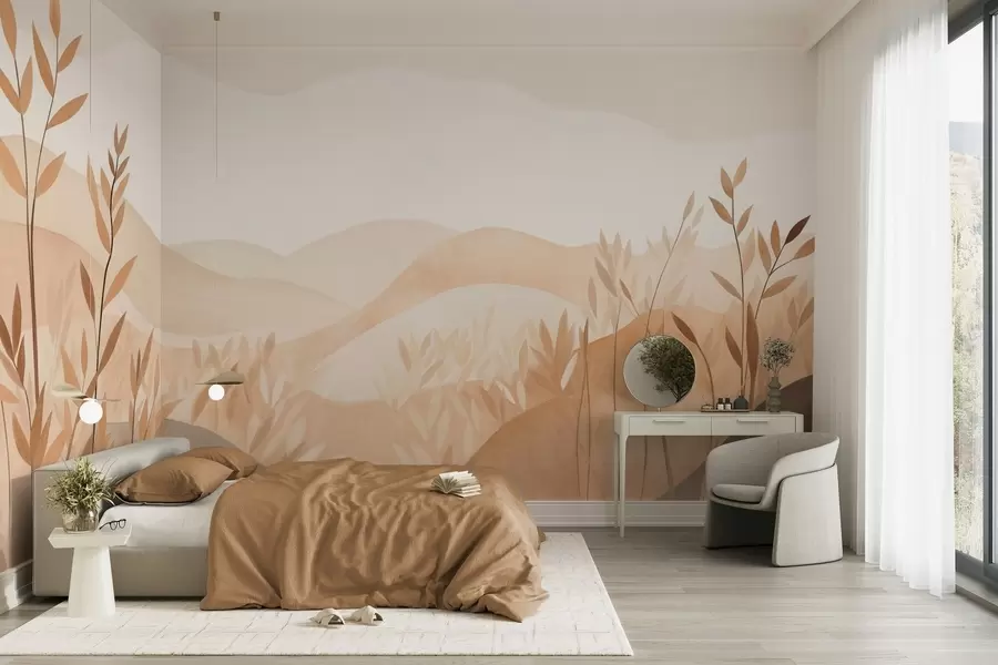 murais de parede Paisagem abstrata com colinas ondulantes em tons de castanho e bege, obra de arte com textura w09617