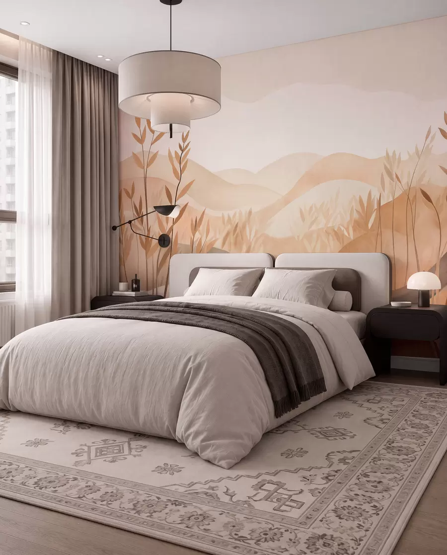 murais de parede Paisagem abstrata com colinas ondulantes em tons de castanho e bege, obra de arte com textura w09617