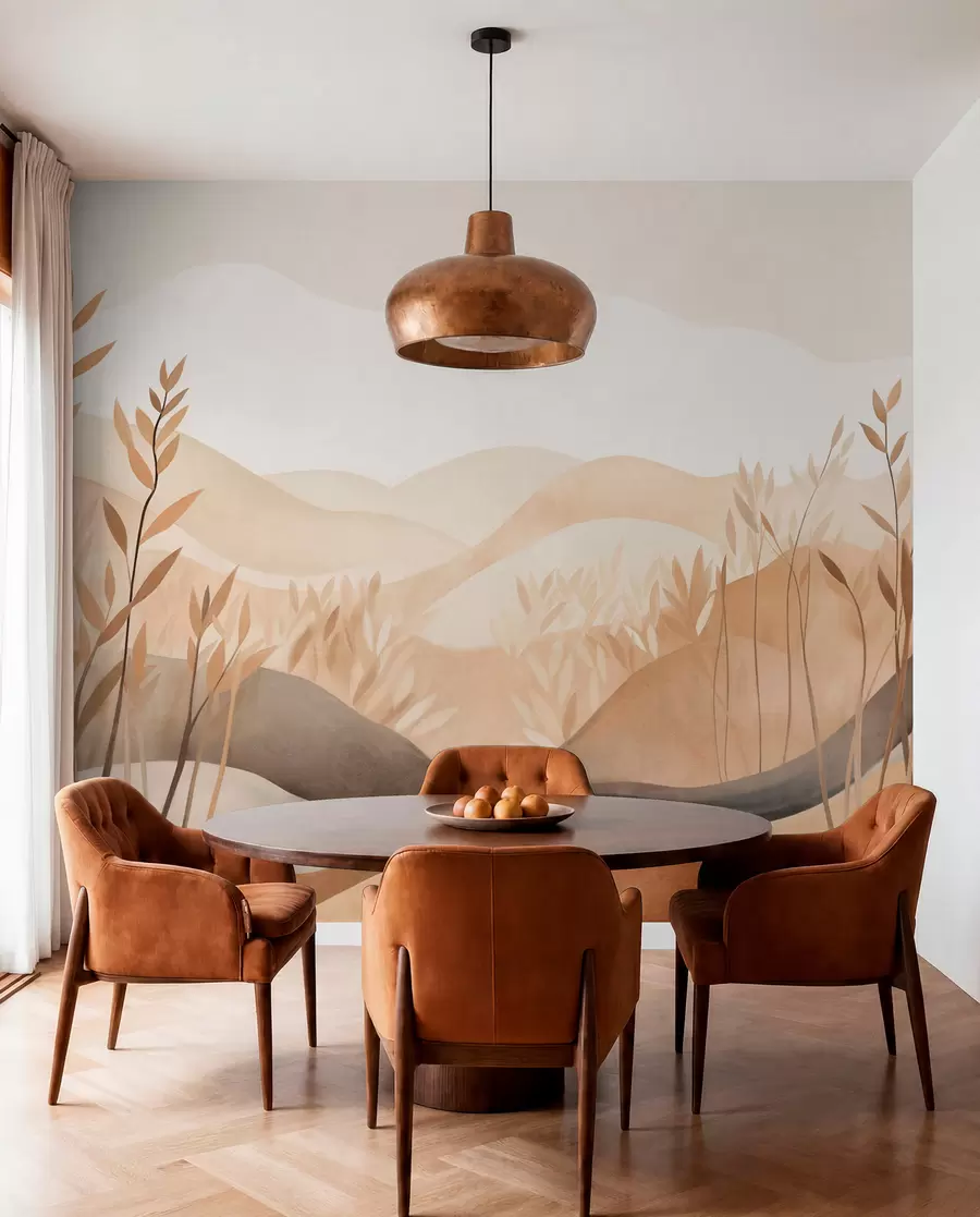 murais de parede Paisagem abstrata com colinas ondulantes em tons de castanho e bege, obra de arte com textura w09617