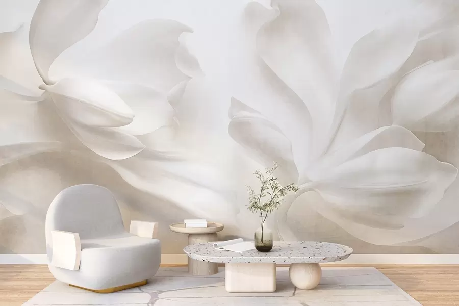 murais de parede Flores de magnólia brancas com textura e pétalas delicadas, sobre um fundo claro esbatido w09771