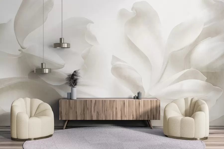 murais de parede Flores de magnólia brancas com textura e pétalas delicadas, sobre um fundo claro esbatido w09771