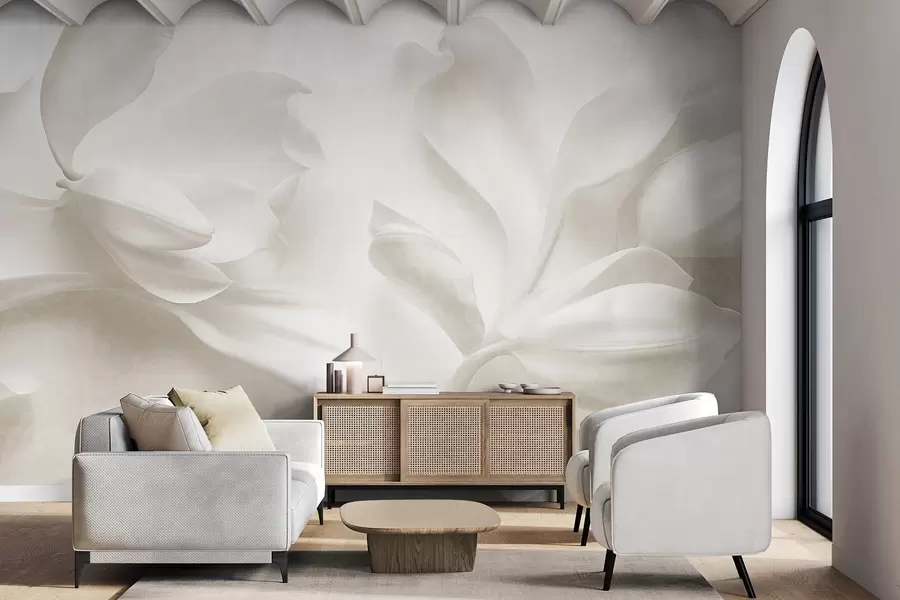 murais de parede Flores de magnólia brancas com textura e pétalas delicadas, sobre um fundo claro esbatido w09771