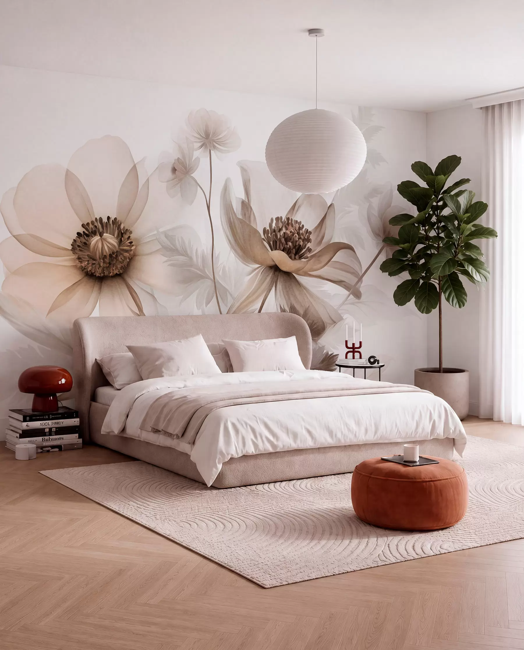 murais de parede Estudo floral sépia w09900
