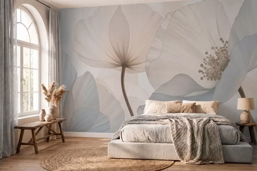 murais de parede Flores grandes e delicadas em tons pastel claros w05692