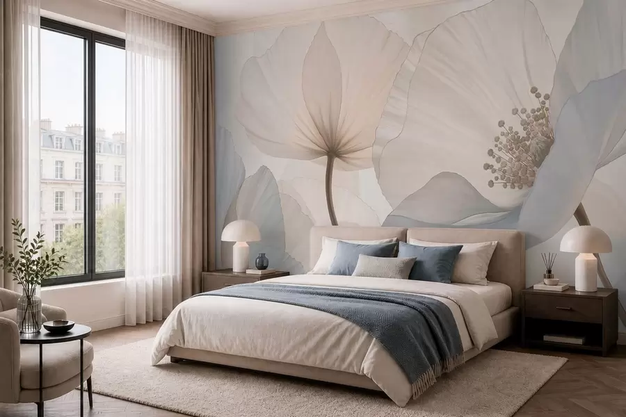 murais de parede Flores grandes e delicadas em tons pastel claros w05692