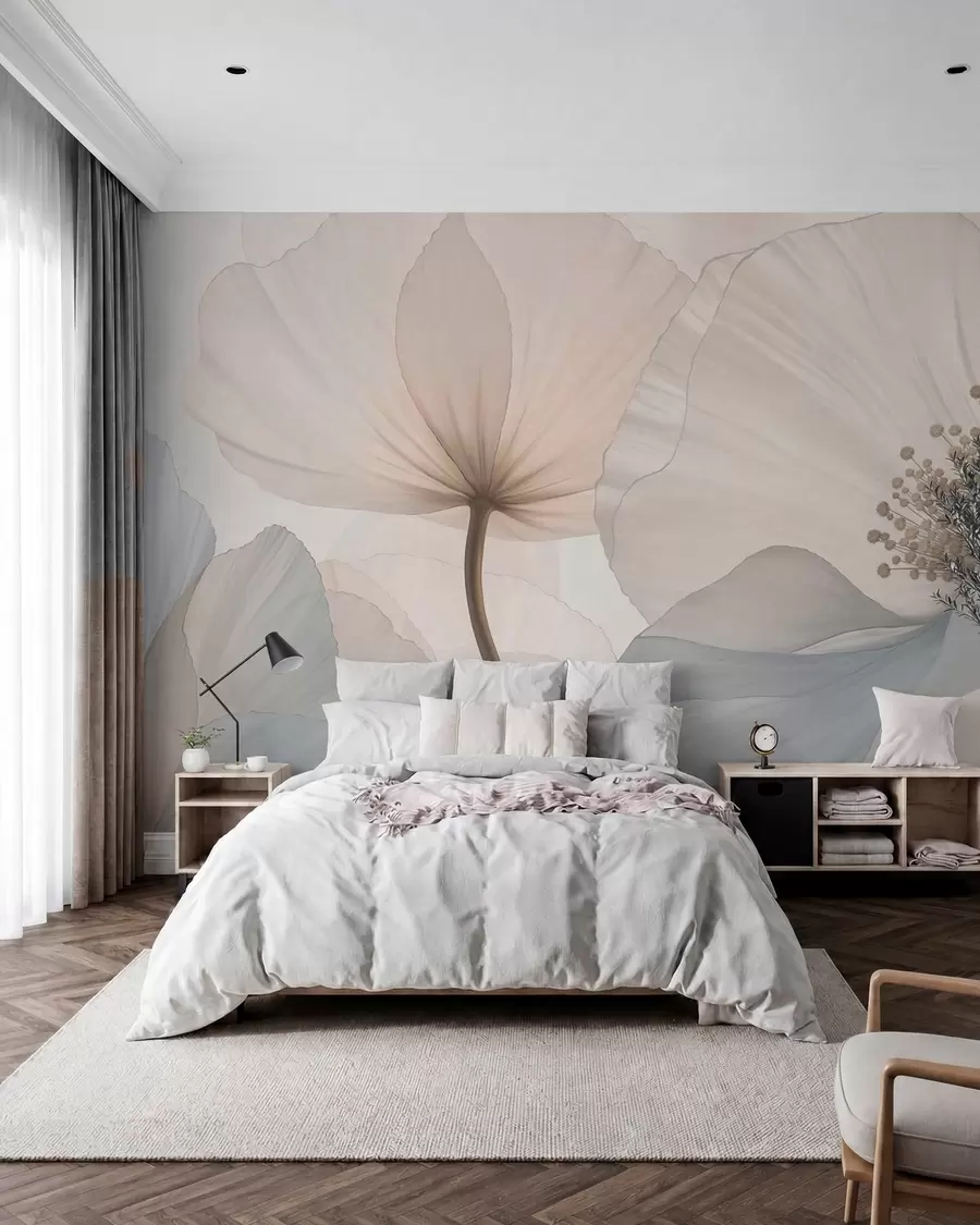 murais de parede Flores grandes e delicadas em tons pastel claros w05692