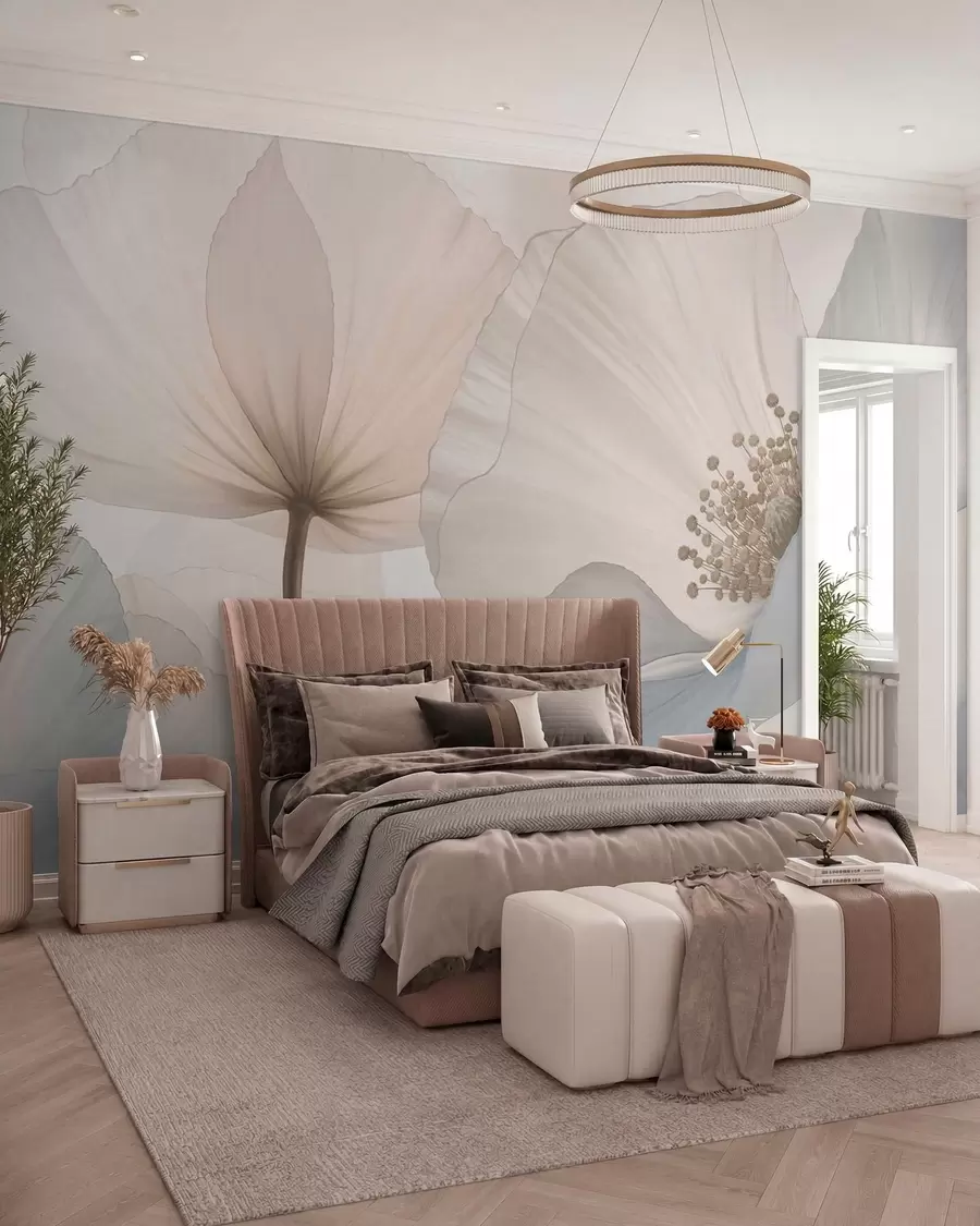 murais de parede Flores grandes e delicadas em tons pastel claros w05692