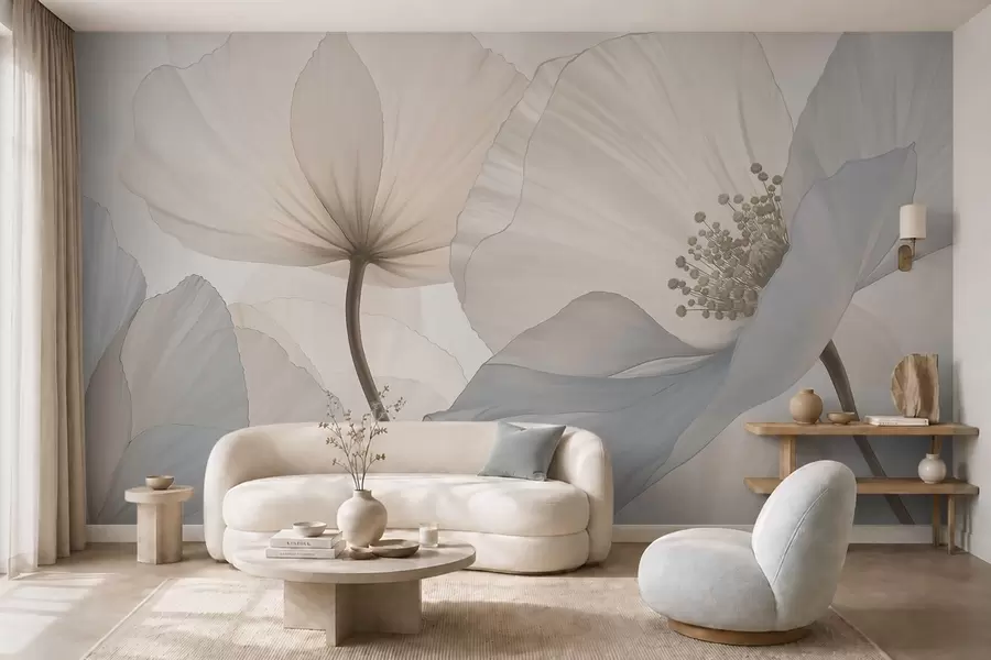murais de parede Flores grandes e delicadas em tons pastel claros w05692