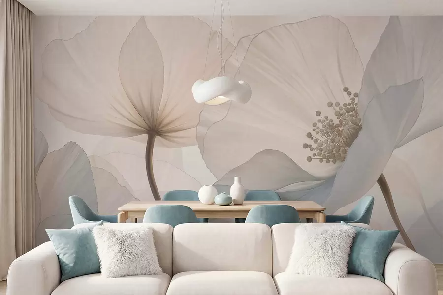 murais de parede Flores grandes e delicadas em tons pastel claros w05692