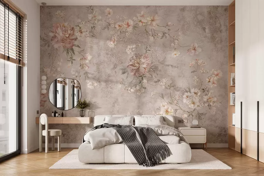 murais de parede Ornamento floral sobre um fundo claro com textura w05698