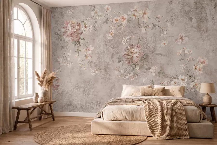 murais de parede Ornamento floral sobre um fundo claro com textura w05698