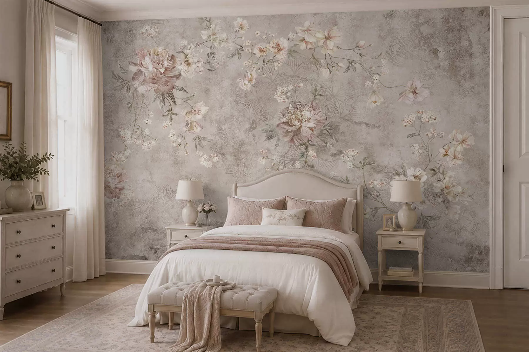 murais de parede Ornamento floral sobre um fundo claro com textura w05698