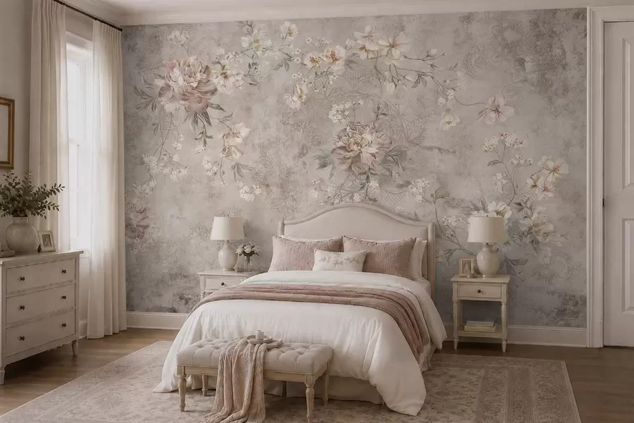 murais de parede Ornamento floral sobre um fundo claro com textura w05698