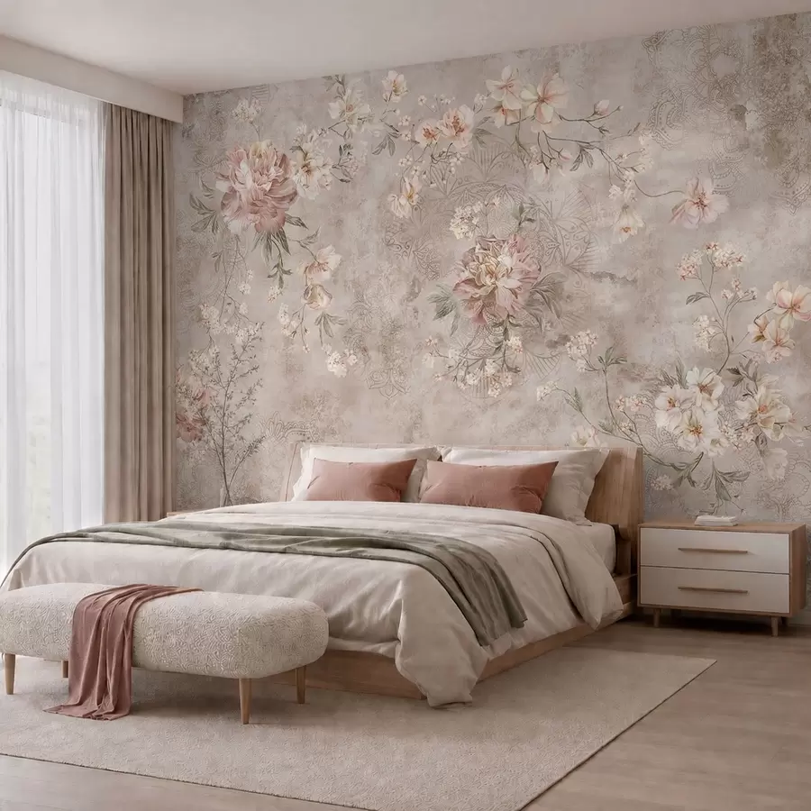 murais de parede Ornamento floral sobre um fundo claro com textura w05698