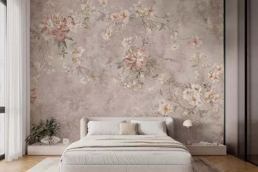 murais de parede Ornamento floral sobre um fundo claro com textura w05698