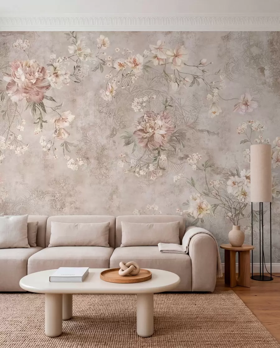 murais de parede Ornamento floral sobre um fundo claro com textura w05698