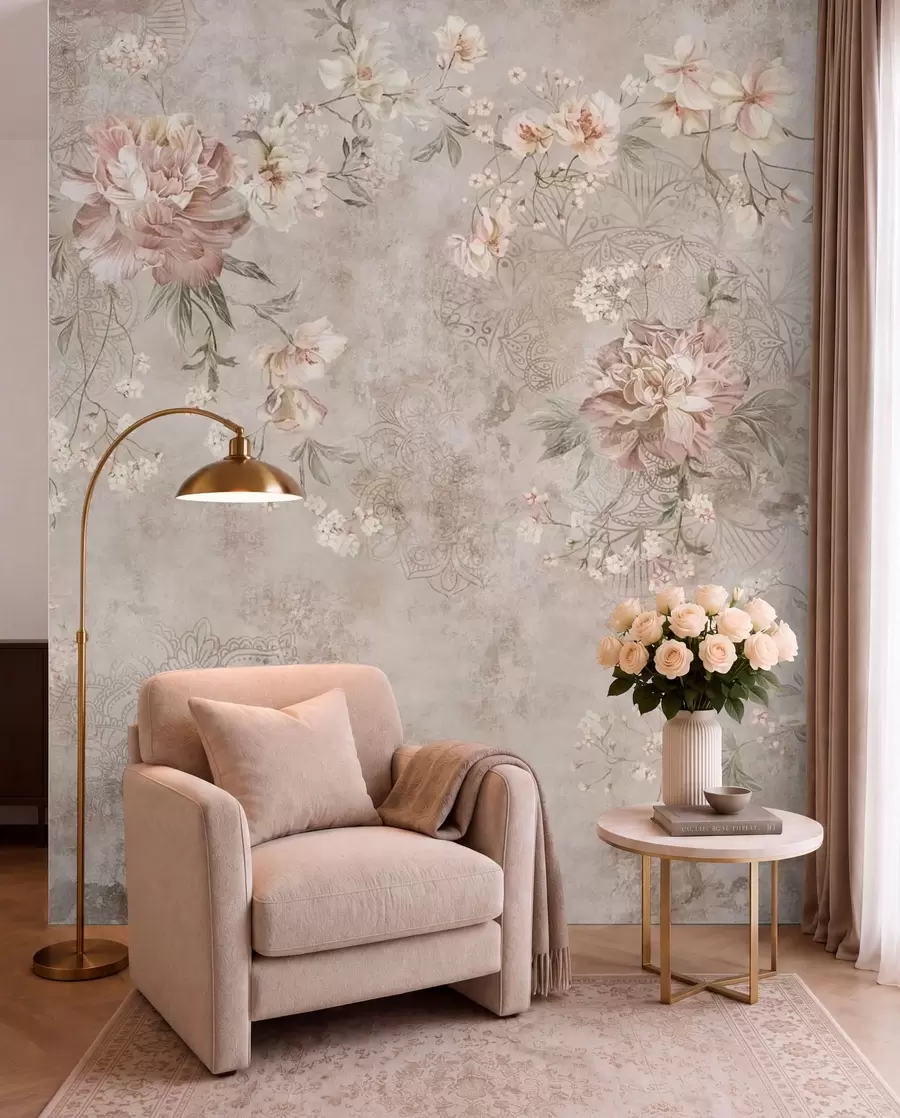 murais de parede Ornamento floral sobre um fundo claro com textura w05698