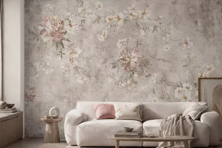 murais de parede Ornamento floral sobre um fundo claro com textura w05698