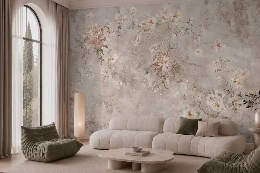murais de parede Ornamento floral sobre um fundo claro com textura w05698