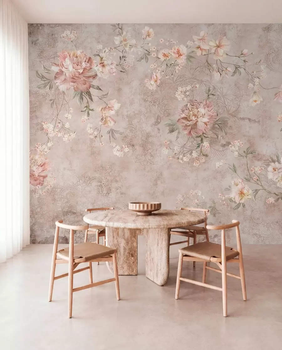 murais de parede Ornamento floral sobre um fundo claro com textura w05698