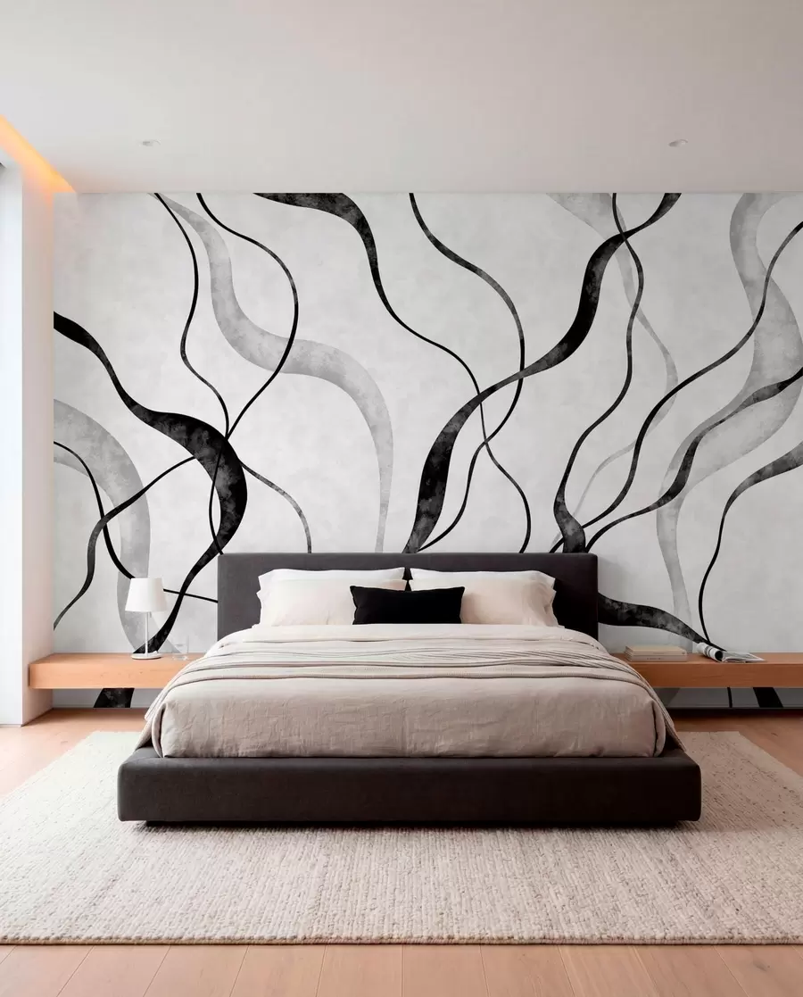 murais de parede Linhas abstratas e fluidas em tons monocromáticos w05699