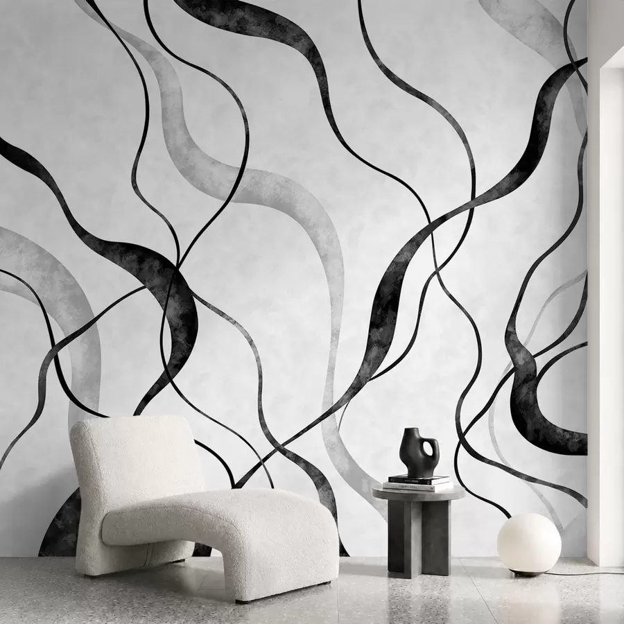 murais de parede Linhas abstratas e fluidas em tons monocromáticos w05699