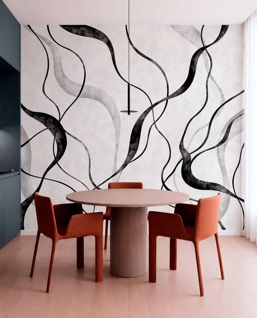 murais de parede Linhas abstratas e fluidas em tons monocromáticos w05699