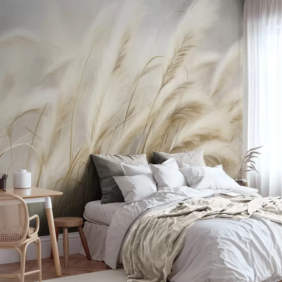 murais de parede Erva-da-pampa alta a balançar suavemente ao vento, num cenário suave e discreto, obra de arte com textura w09825