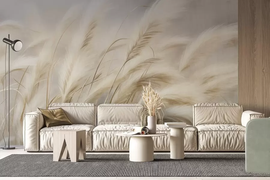 murais de parede Erva-da-pampa alta a balançar suavemente ao vento, num cenário suave e discreto, obra de arte com textura w09825