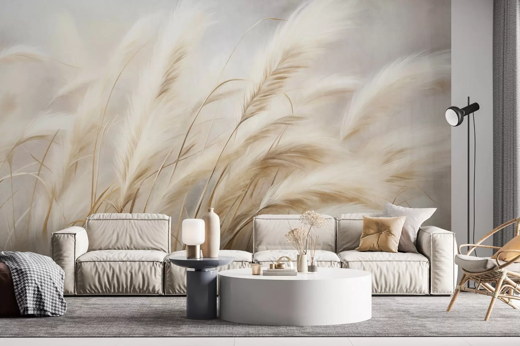 murais de parede Erva-da-pampa alta a balançar suavemente ao vento, num cenário suave e discreto, obra de arte com textura w09825