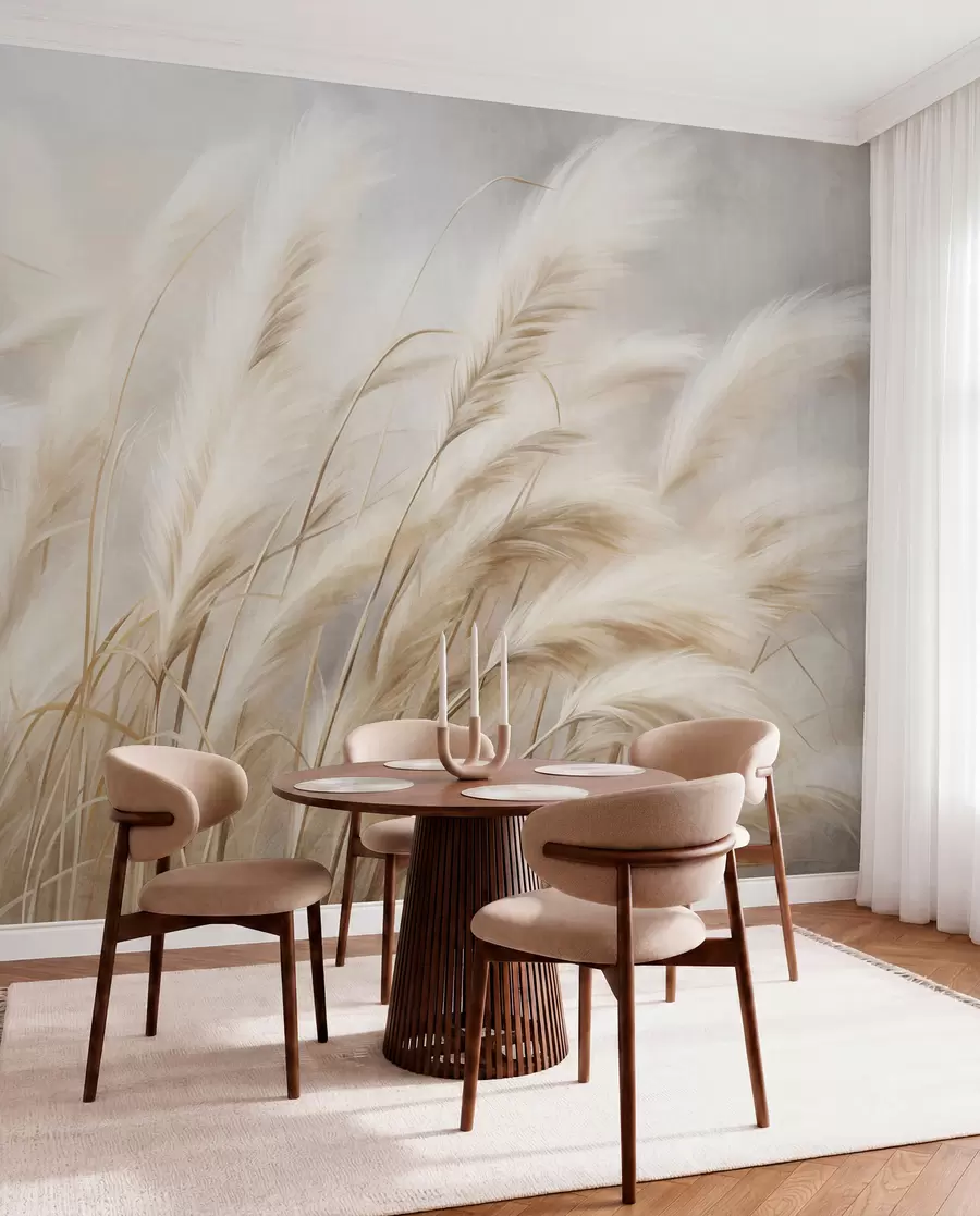 murais de parede Erva-da-pampa alta a balançar suavemente ao vento, num cenário suave e discreto, obra de arte com textura w09825