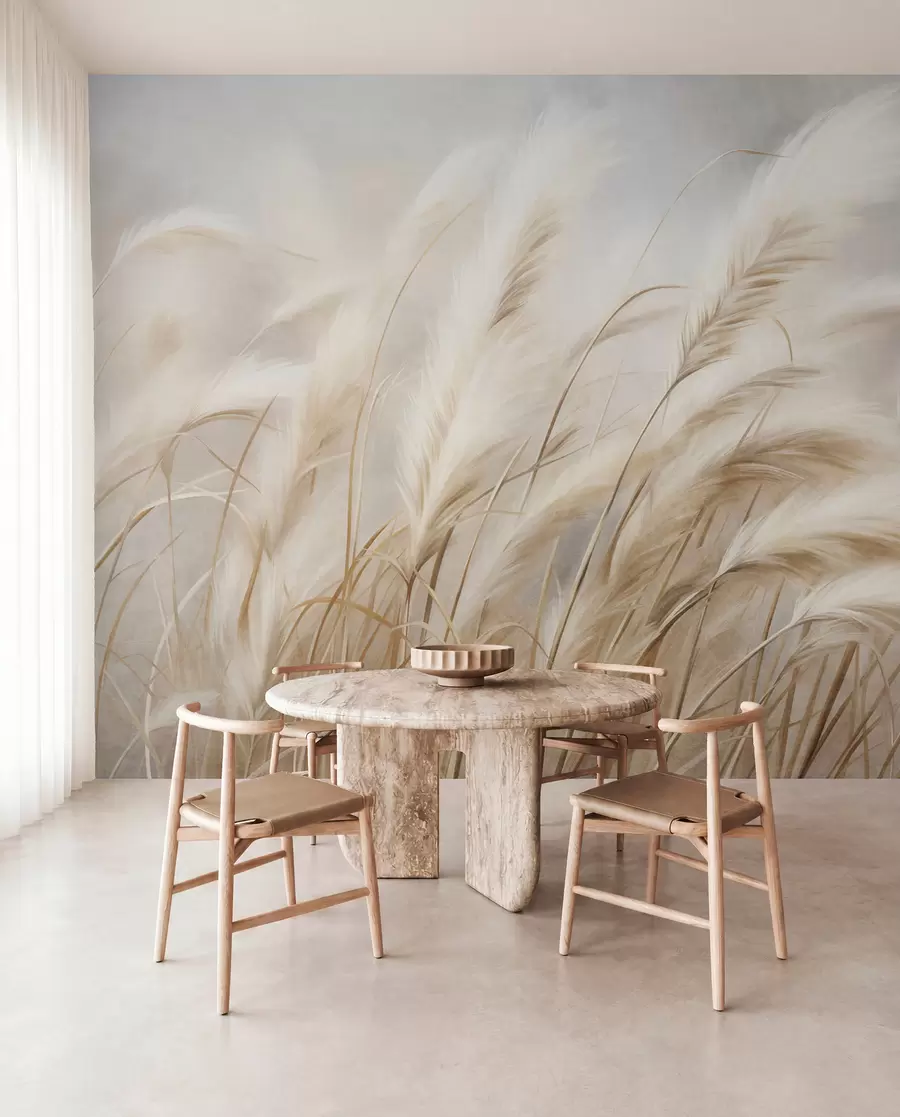 murais de parede Erva-da-pampa alta a balançar suavemente ao vento, num cenário suave e discreto, obra de arte com textura w09825