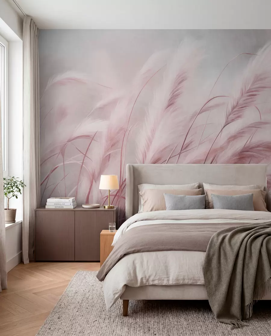 murais de parede Erva-da-pampa alta a balançar suavemente ao vento, num cenário suave e discreto, obra de arte com textura w09825v1